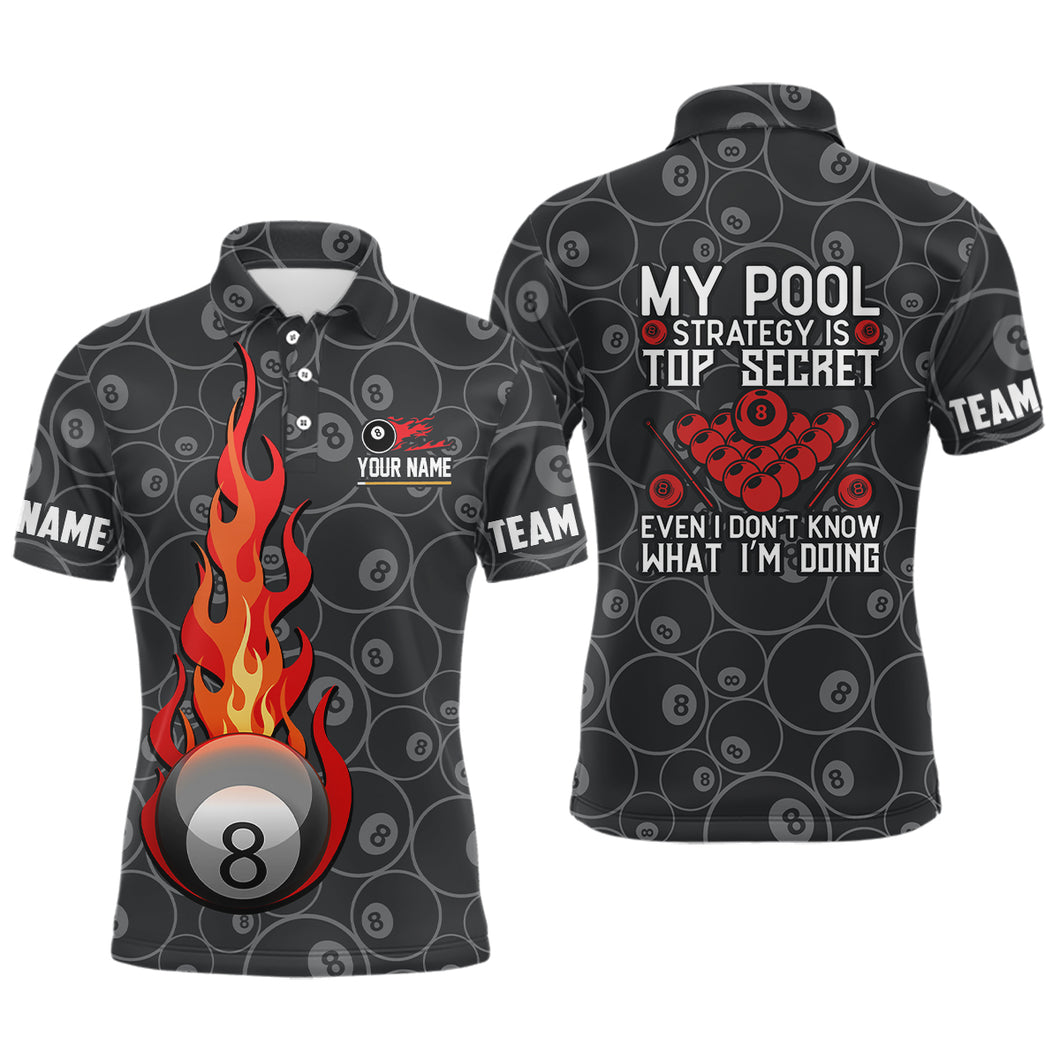 Personalized 8 Ball Flame Billiard Polo Shirts For Men, Custom 8 Ball Pattern Billiard Jerseys VHM0723