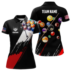Personalized 8 Ball Pool Player Billiard Polo Shirts For Women, Black Red US Flag Billiard Jerseys VHM0551