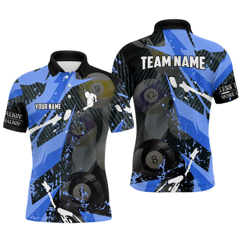 Personalized Blue Paint Colors Billiard 3D Polo Shirts For Men, Custom Players Billiards Jerseys VHM0327
