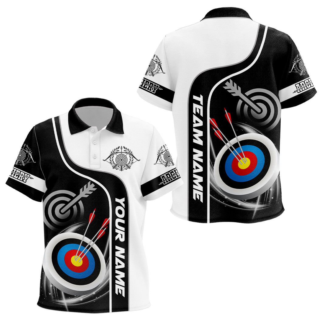 Personalized Archery Targets Black White Archery Polo Shirts For Kids, Custom Bow Archery Jerseys VHM0560