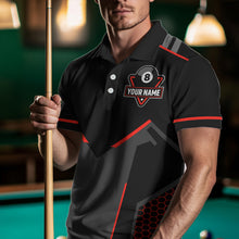 Load image into Gallery viewer, Personalized Style Black Red 8 Ball Billiard 3D Polo Shirts For Men, Custom 8 Ball Pool Team Shirts VHM1056