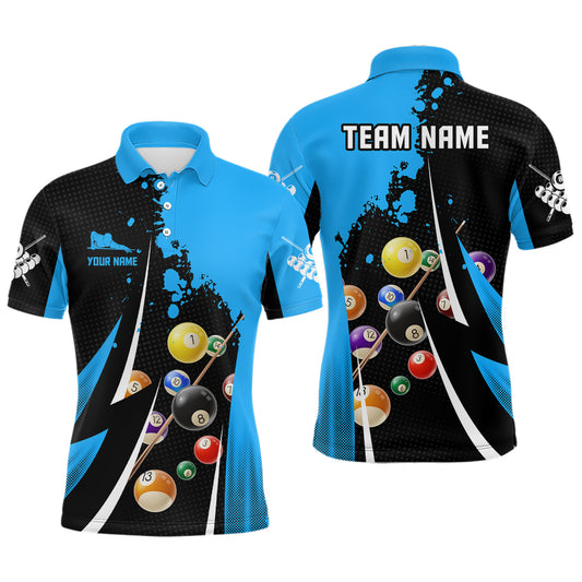 Personalized Billiard Balls 3D Print Black Blue Billiard Player Polo Shirts For Men VHM0129