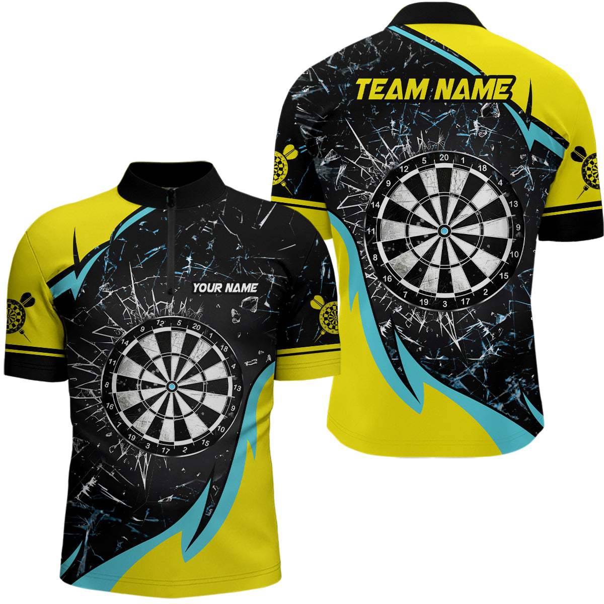 Personalized Yellow Blue Glass Break Dart Shirts Custom Dart Jerseys For Men Dart Team Shirts VHM1192