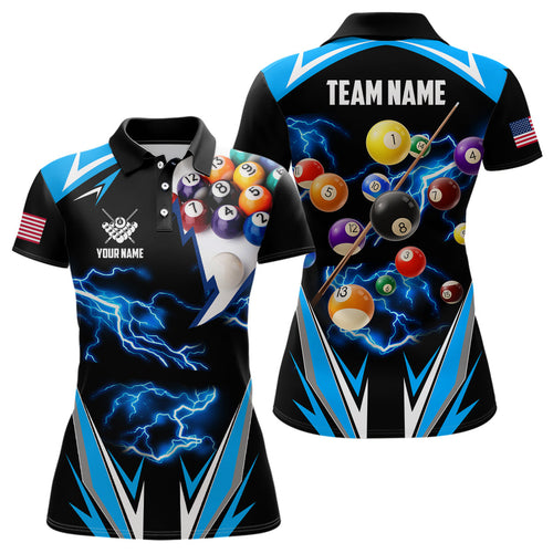 Personalized Thunder Blue Billiard Balls Shirt For Women Custom US Billiard Jerseys 8 Ball Pool Shirts VHM1194