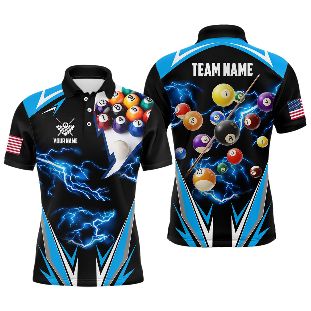 Personalized Thunder Blue Billiard Balls Shirt For Men Custom US Billiard Jerseys 8 Ball Pool Shirts VHM1194