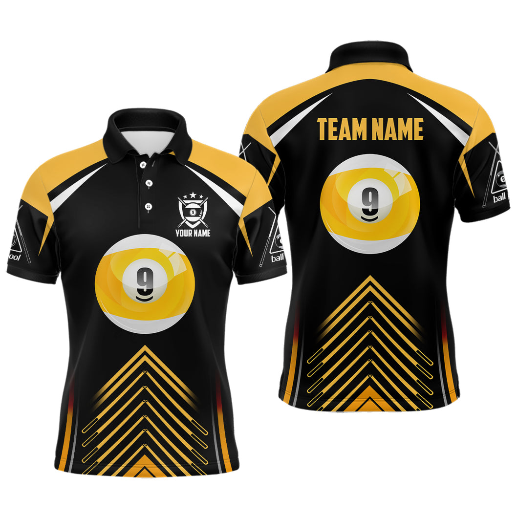 9 Ball Black Yellow Version Custom Billiard Polo Shirts For Men, 9 Ball Pool Billiards Jerseys VHM0143
