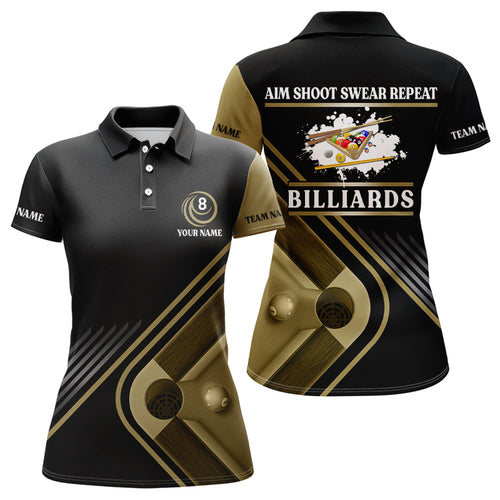 Billiards Aim Shoot Swear Repeat Custom Name Billiard Polo Shirts For Women Billiards Jerseys VHM0004