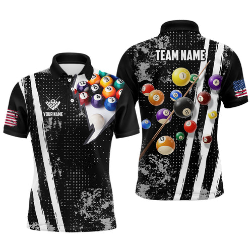 Personalized Pool Player Billiards 8 Ball Polo Shirts For Men, Custom US Flag Billiard Jerseys VHM0151