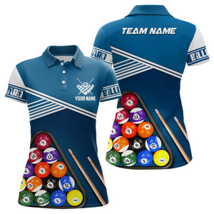 Personalized Name Billiard 3D Polo Shirts For Women, Custom 8 Ball Billiard Balls Jerseys VHM0153