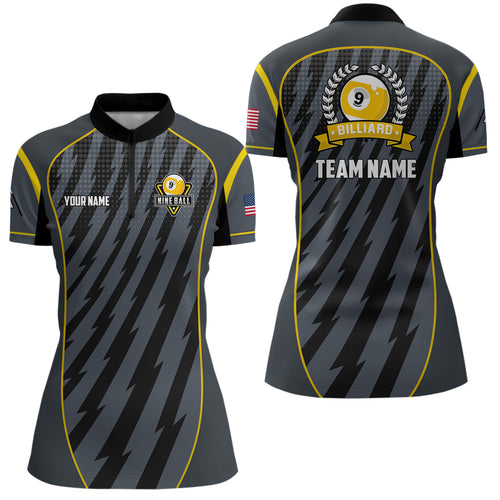 Personalized Billiard US Flag 9 Ball Pool Quarter-Zip Shirts For Women, Custom 9 Ball Team Shirts VHM0589