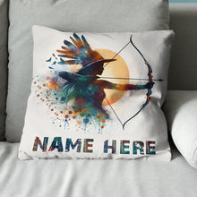 Load image into Gallery viewer, Personalized Watercolor Woman Archer Archery Pillow Custom Archery Gifts VHM0931