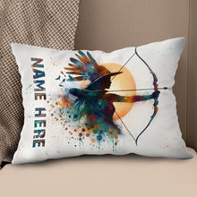 Load image into Gallery viewer, Personalized Watercolor Woman Archer Archery Pillow Custom Archery Gifts VHM0931