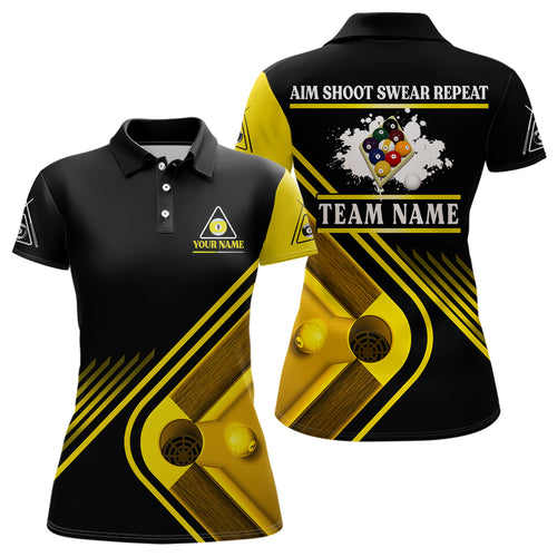 Billiards Aim Shoot Swear Repeat Custom Name Billiard Polo Shirts For Women, 9 Ball Team Shirts VHM0596