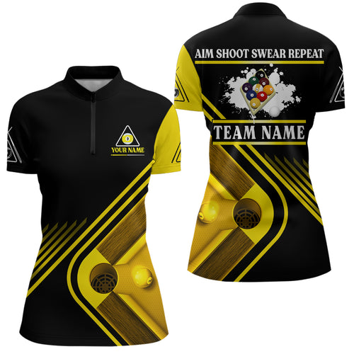 Billiards Aim Shoot Swear Repeat Custom Billiard Quarter-Zip Shirts For Women, 9 Ball Team Shirts VHM0596