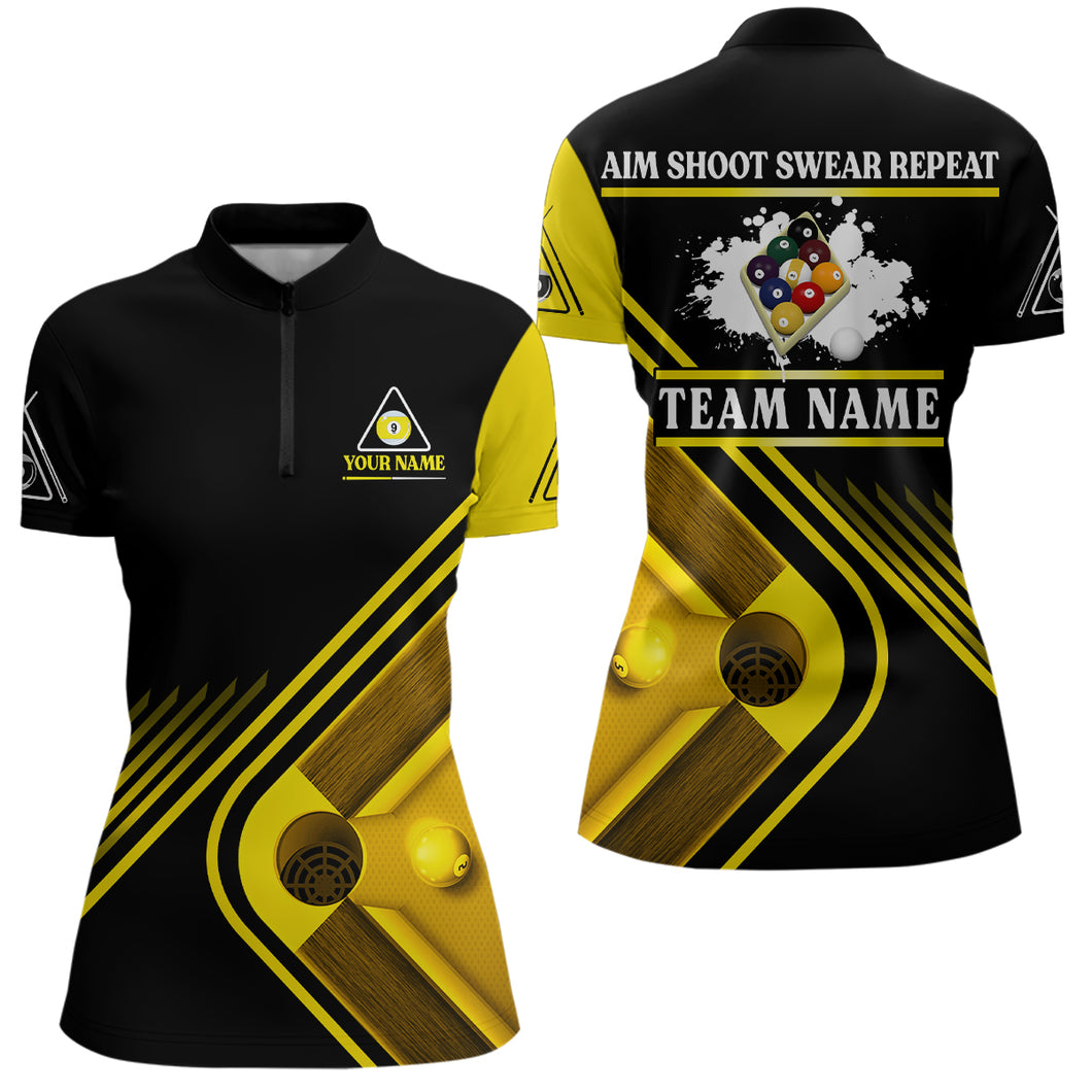 Billiards Aim Shoot Swear Repeat Custom Billiard Quarter-Zip Shirts For Women, 9 Ball Team Shirts VHM0596