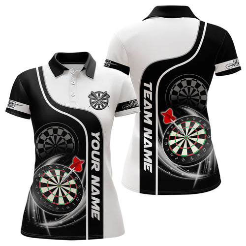Personalized Black White 3D Dartboard Dart Polo Shirts For Women, Dart Shirt Custom Dart Team Jerseys VHM1085
