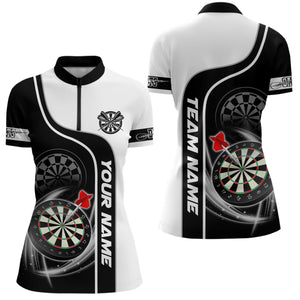 Personalized Black White Dartboard Dart Quarter-Zip Shirts For Women, Custom Womens Dart Team Jerseys VHM1085