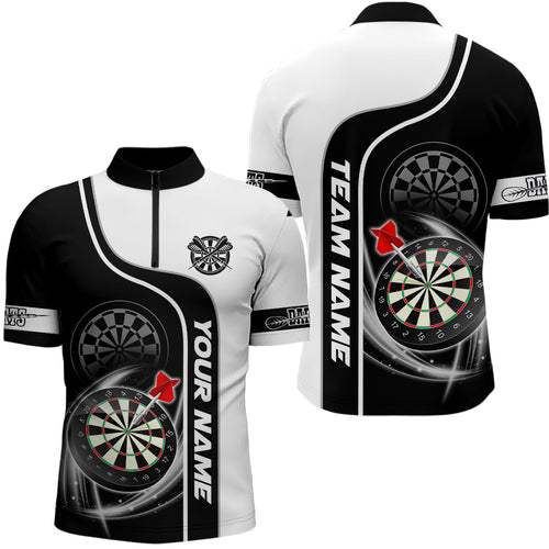 Personalized Black White 3D Dartboard Dart Quarter-Zip Shirts For Men, Custom Mens Dart Team Jerseys VHM1085