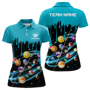 Personalized Blue Paint 8 Ball Billiard 3D Polo Shirts For Women, Custom Pool Billiards Jerseys VHM0400