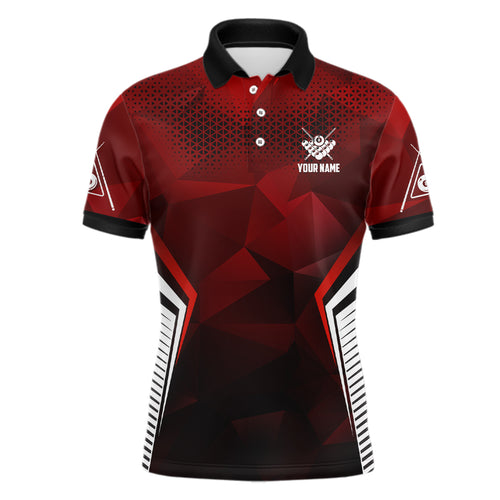 Personalized Red Black 8 Ball Pool Billiard 3D Polo Shirts For Men, Custom 8 Ball Billiard Jerseys VHM0770