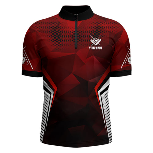 Personalized Red Black 8 Ball Pool 3D Quarter-Zip Shirts For Men, Custom 8 Ball Billiard Jerseys VHM0770