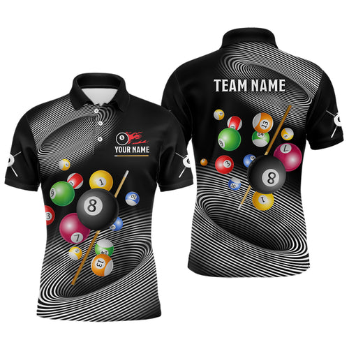 Personalized White Black Billiard Ballls 3D Polo Shirts For Men, Custom 8 Ball Pool Team Shirts VHM0784