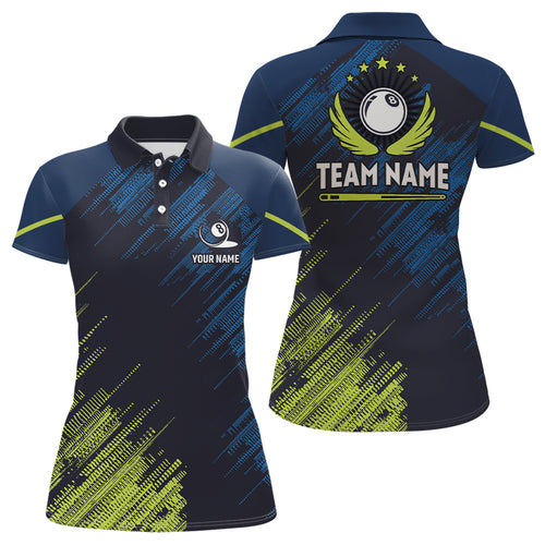 Billiard 8 Ball Green Blue Sports Style Custom Billiard Polo Shirts For Women Pool Billiards Shirts VHM0028