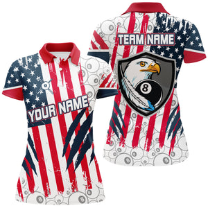 Personalized Bald Eagles Head Mascot 8 Ball Pool Pattern US Flag Billiard 3D Polo Shirts For Women VHM0524