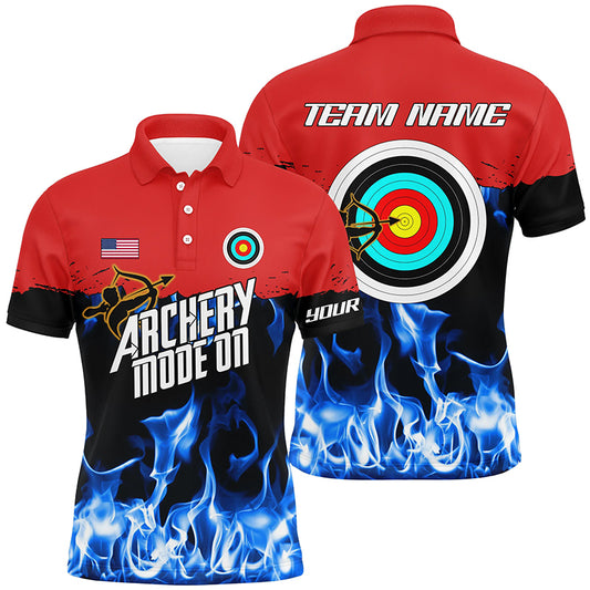 Personalized Red Blue Flame Archery Mode On Polo Shirts For Men Custom Archery Team Shirts TDM0516