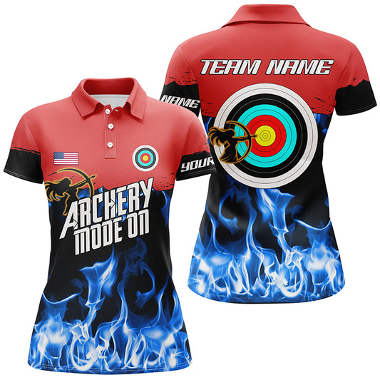 Personalized Red Blue Flame Archery Mode On Polo Shirts For Women Custom Archery Team Shirts TDM0516