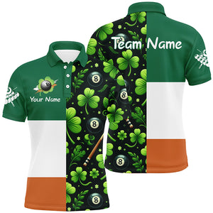 St Patrick's Day Ireland Flag Custom Women Billiard Polo Shirts, Lucky Green Clover Billiard Shirts TDM1073