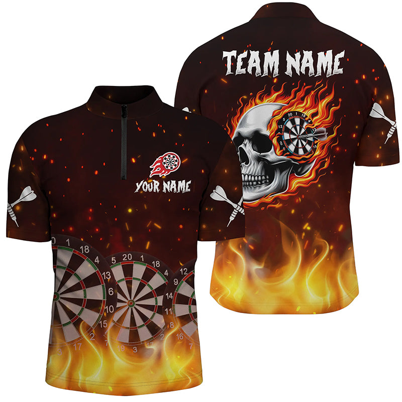 Personalized Skull Fire Dart Board Men Quarter-Zip Shirts Team League Dart Jerseys Attire TDM1197