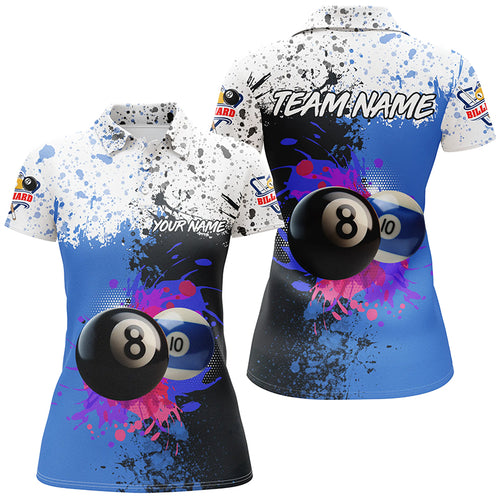 Personalized Billiard 8 Ball & 10 Ball Grunge Style Custom Women Polo Shirt, Billiard Attire Jerseys TDM1396