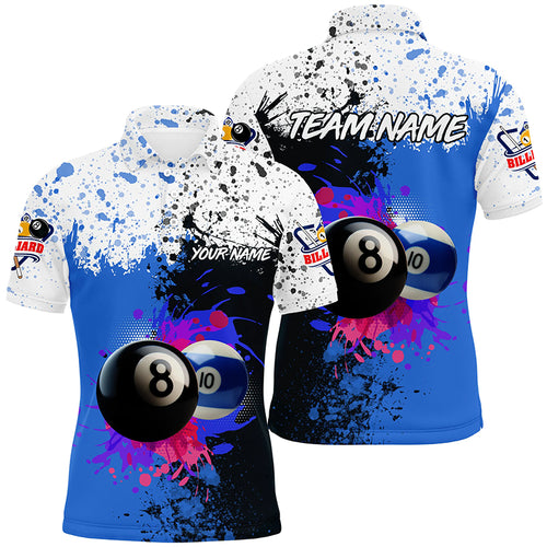 Personalized Billiard 8 Ball & 10 Ball Grunge Style Custom Men Polo Shirt, Billiard Attire Jerseys TDM1396