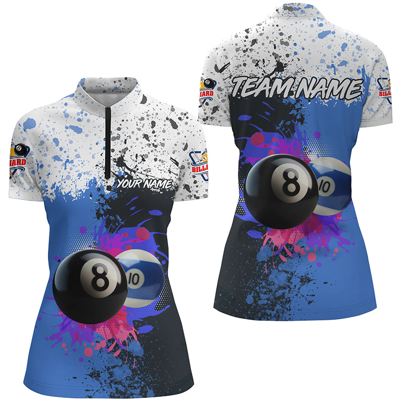 Billiard 8 Ball & 10 Ball Grunge Style Custom Women Quarter-Zip Shirt, Billiard Attire Jerseys TDM1396