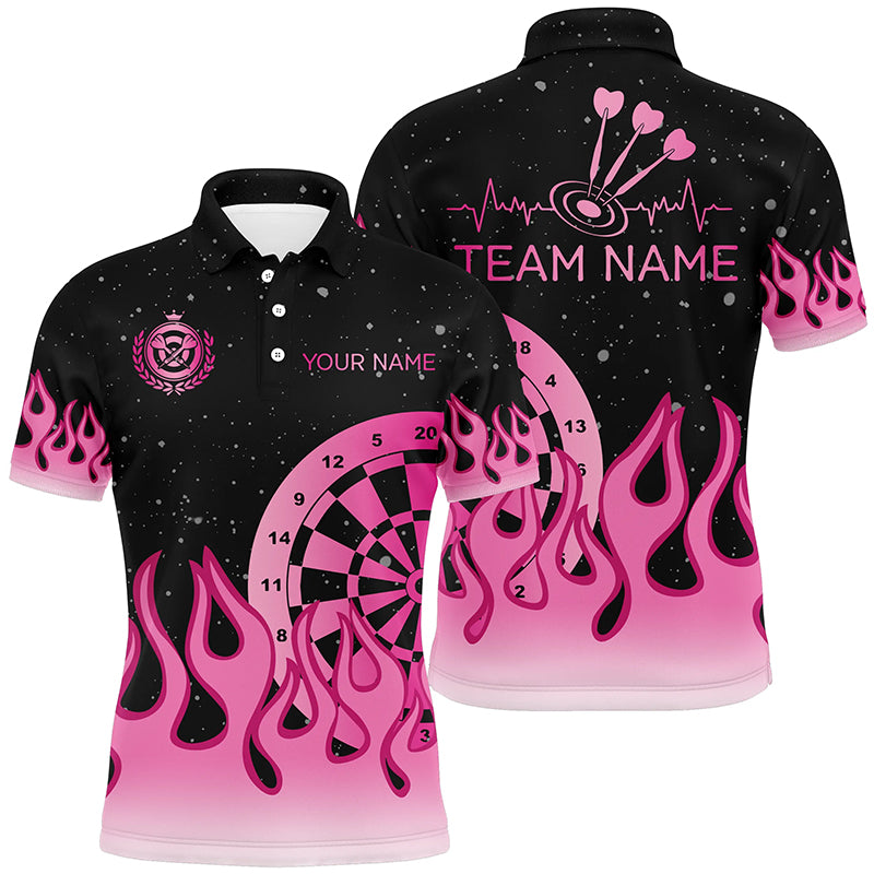 Personalized Pink Dartboard Fire Flame Men Darts Polo Shirts Custom Mother's Day Darts Shirt Gifts TDM1400