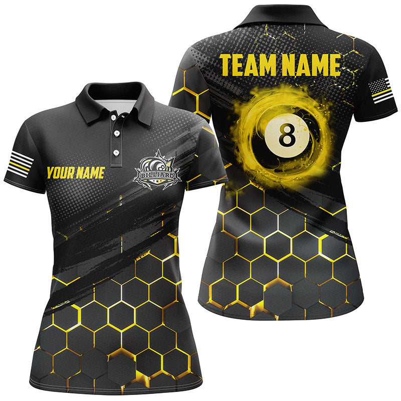 Custom Yellow And Black 8 Ball Pool Polo Shirts For Women Best Billiard Shirts Design For Player TDM0320