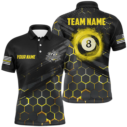 Custom Yellow And Black 8 Ball Pool Polo Shirts For Men Best Billiard Shirts Design For Player TDM0320