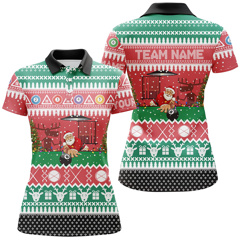 Personalized Santa Playing Billiard Full Printing Women Polo Shirts Custom Christmas Billiard Shirts TDM0521