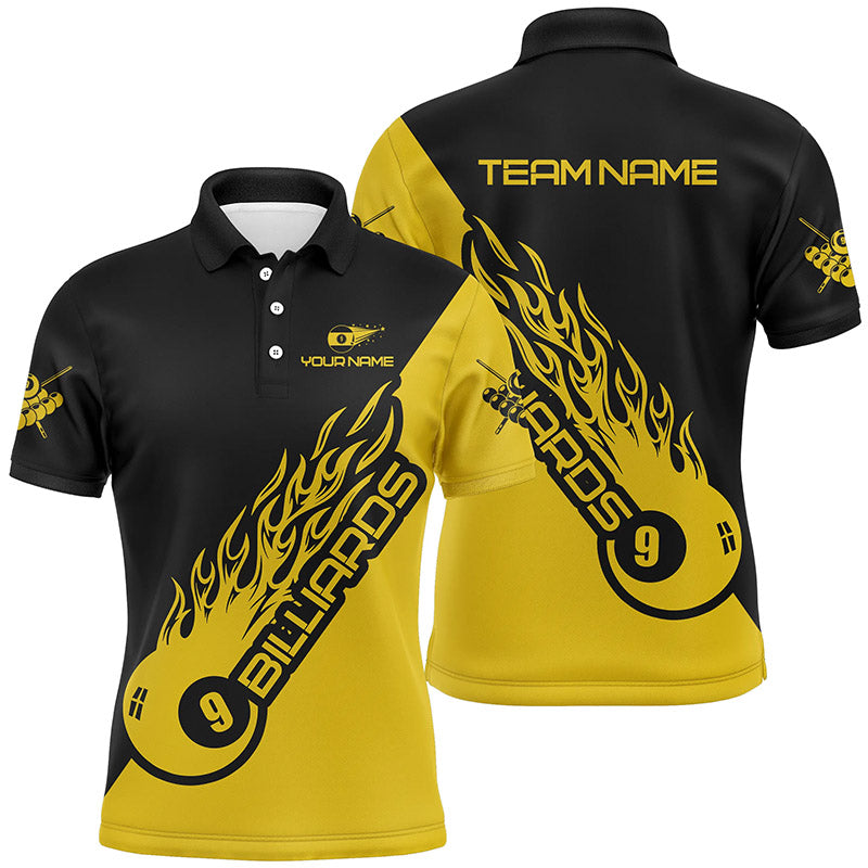 9 Ball Pool Back Yellow Personalized Name Billiard Shirts Custom Billiard Polo Shirts For Men TDM0325