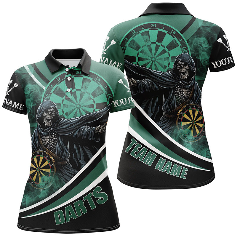 Personalized Death Skeleton Green Darts Jersey Women Dart Polo Shirt Custom Team League Darts Shirts TDM1390
