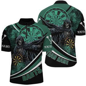 Death Skeleton Green Darts Jersey Men Quarter-Zip Shirts Custom Team League Darts Shirts TDM1390