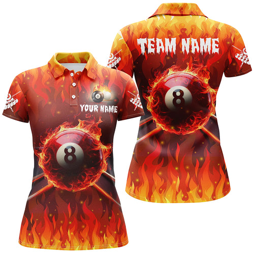Personalized 3D 8 Ball Pool Fire Women Billiard Polo Shirts Custom Billiard Apparel Jerseys TDM1207