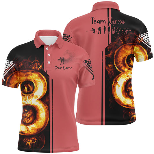Personalized Red Fire 8 Pool Ball 3D Polo Shirts For Men, Unique Gifts For Billiard Players TDM0075