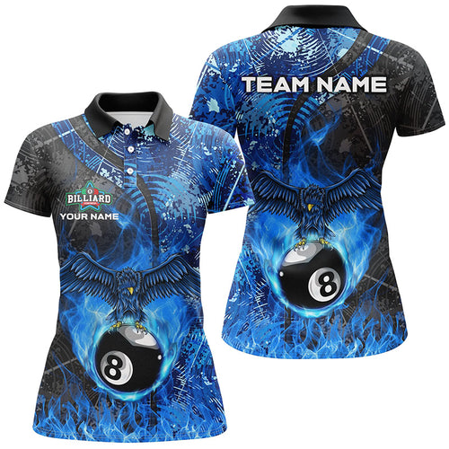 Blue Flame 8 Ball Eagle Personalized 3D Billiard Women's Polo  Shirts Custom Billiard Team Uniform  TDM0339