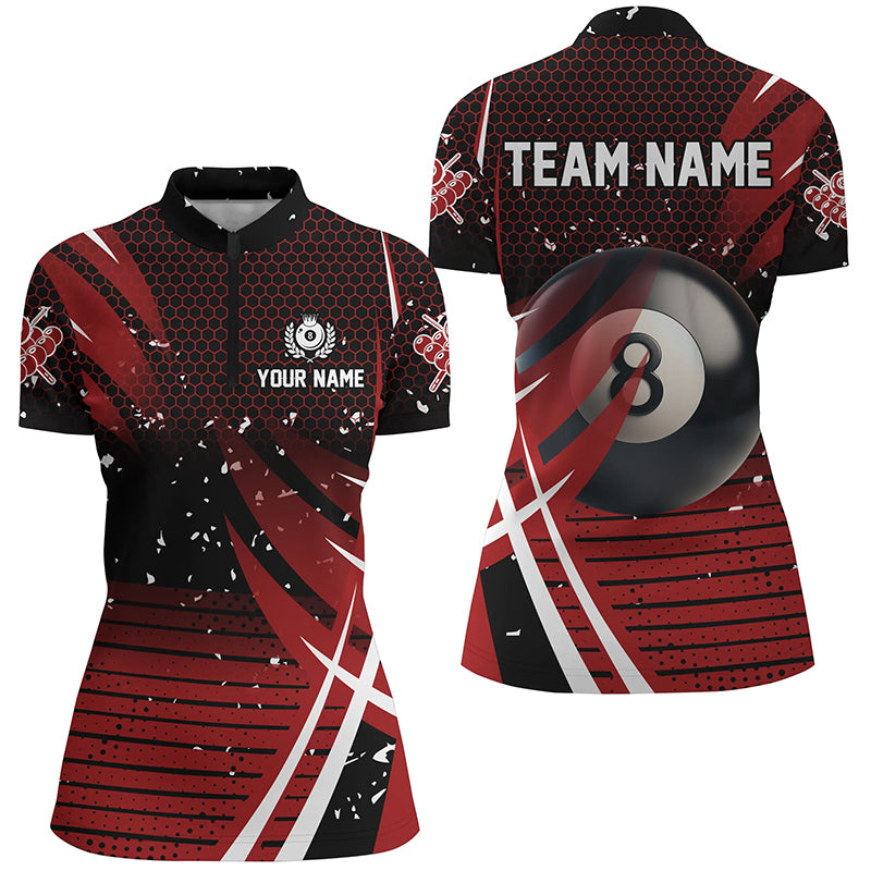 Black Red Billiard 8 Ball Pool Women Quarter-Zip Custom Billiard Shirts, Billiard Jerseys TDM1224