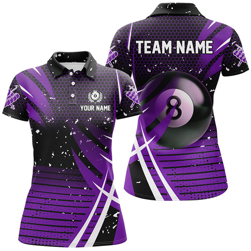 Black Purple Billiard 8 Ball Pool Women Polo Shirts Custom Billiard Shirts, Billiard Jerseys Apparel TDM1225