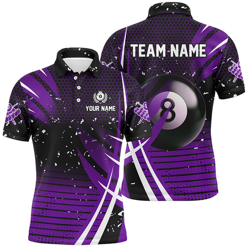 Black Purple Billiard 8 Ball Pool Men Polo Shirts Custom Billiard Shirts, Billiard Jerseys Apparel TDM1225