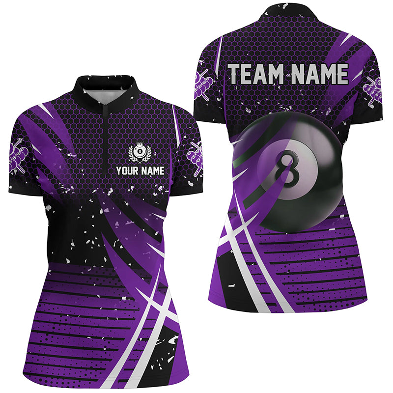 Black Purple Billiard 8 Ball Pool Women Quarter-Zip Custom Billiard Shirts, Billiard Jerseys TDM1225