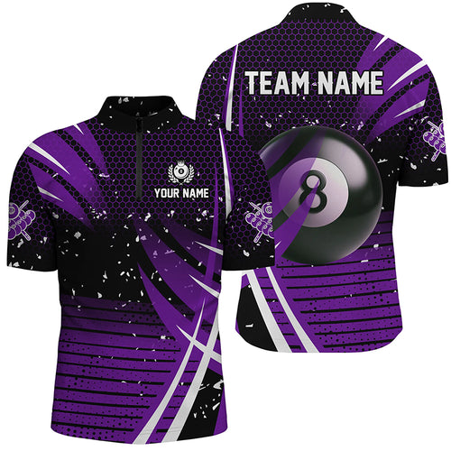 Black Purple Billiard 8 Ball Pool Men Quarter-Zip Custom Billiard Shirts, Billiard Jerseys TDM1225
